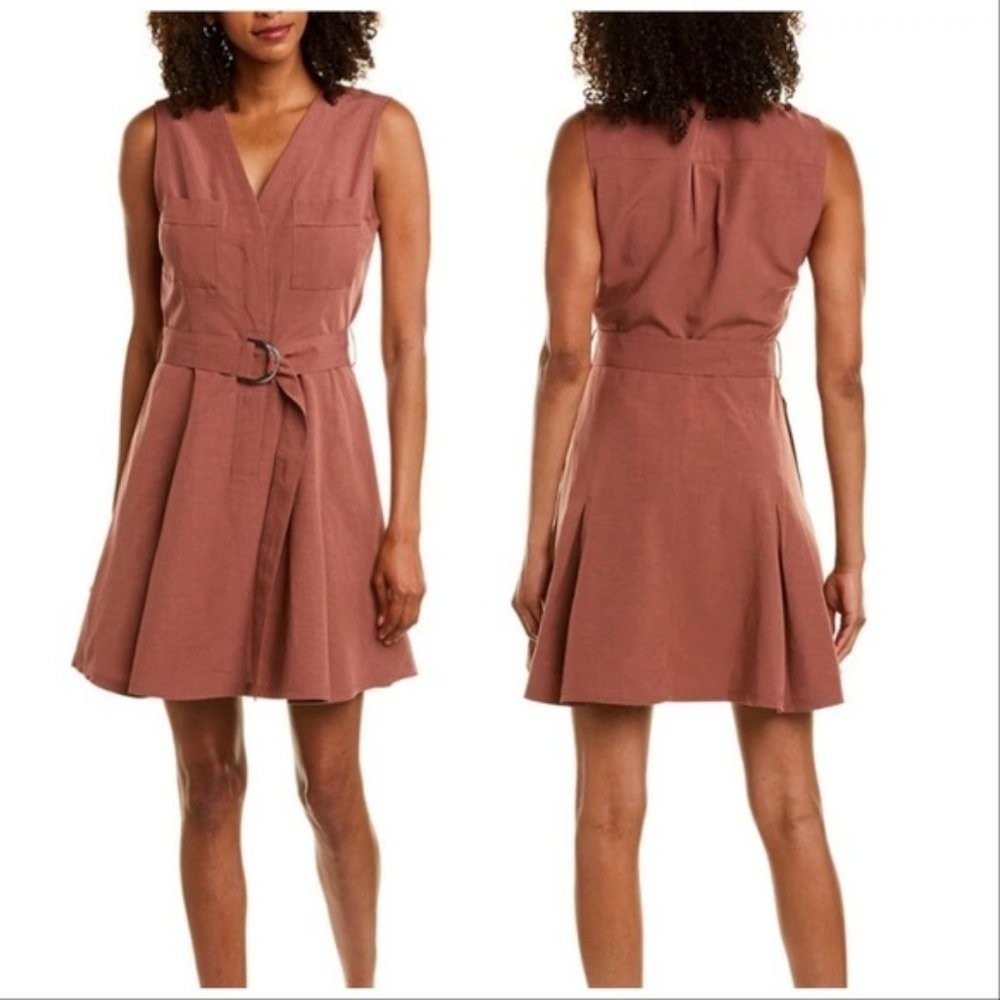 Msrp $198 Club Monaco Day-To-Night Mini Belted Dress Cinnamon‎ Mauve Sz 4
